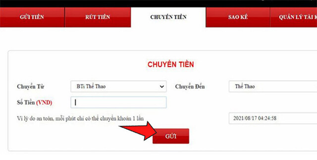 Chuyển tiền sang tài khoản 12bet chính